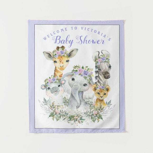 Tapete De Parede Painel de Fundo de Banner de Chuvada de Bebê Safar (Frente)