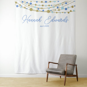 Tapete De Parede painel de fundo de casamento azul e dourado, banne
