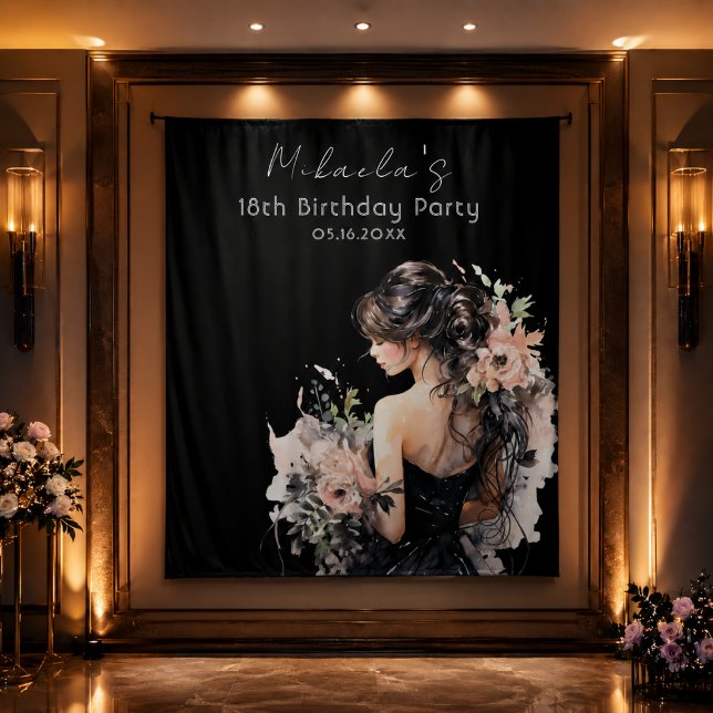 Tapete De Parede Painel de Fundo Elegante para Foto Booth de 18º An (Elegant backdrop for unforgettable 18th birthday celebrations.)