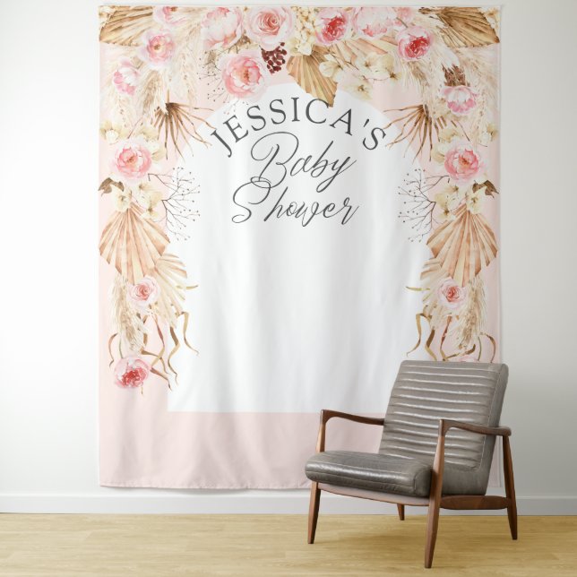 Tapete De Parede painel de fundo rosa Boho floral Pampas para chá d (In Situ)