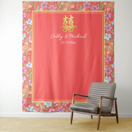 Tapete De Parede Pais florais de casamento chinês Red Peranakan