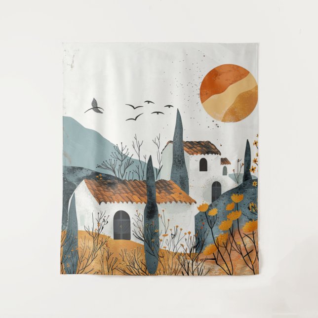 Tapete De Parede Paisagem Boho Abstrato (4) (Frente)