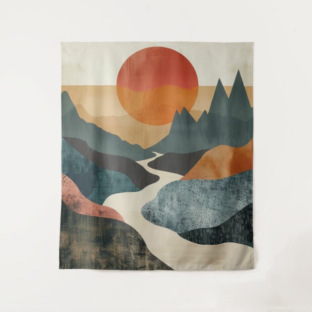 Tapete De Parede Paisagem Boho Abstrato (5) (Frente)