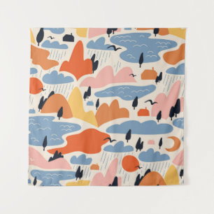 Tapete De Parede Paisagem colorida, montanhas, lagos, sem costura.