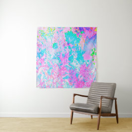 Tapete De Parede Paisagem de Hortênsias Azul Água e Rosa Quente