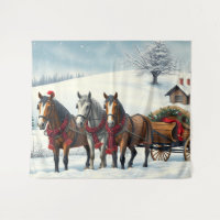 Paisagem de inverno com Cavalos e Cabina