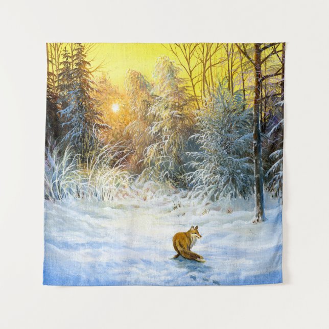 Tapete De Parede Paisagem de inverno com raposa em declínio (Frente)