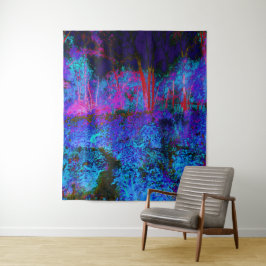 Tapete De Parede Paisagem de Jardim Impressionista Azul Escuro e Ve