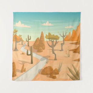 Tapete De Parede Paisagem Desert Road: Cartoon Vintage.