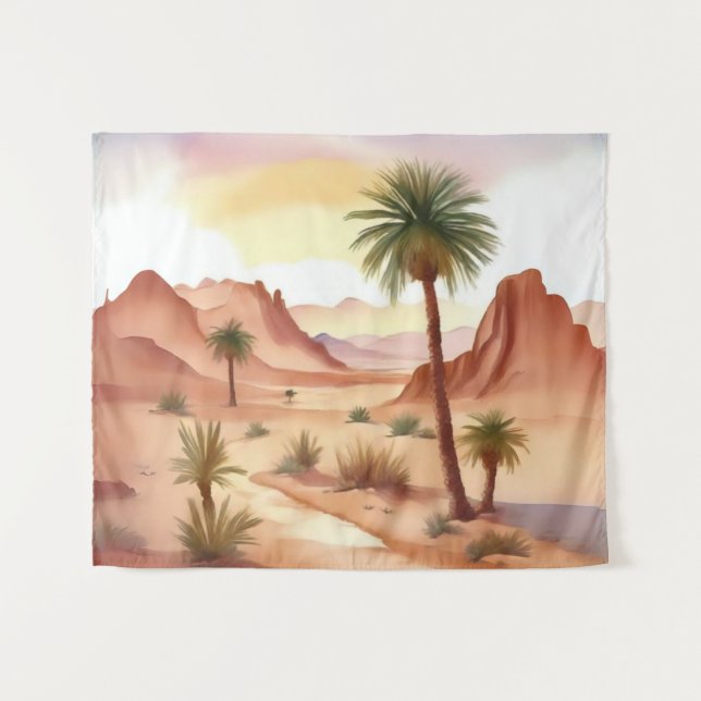 Tapete De Parede Paisagem do Deserto com Palmas de Data (Frente (Horizontal))