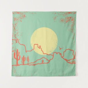 Tapete De Parede Paisagem do Deserto Vintage com Cactus e Canyon.