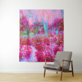 Tapete De Parede Paisagem Impressionista de Jardim Vermelho e Rosa
