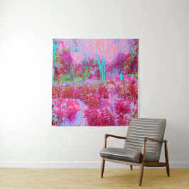 Tapete De Parede Paisagem Impressionista de Jardim Vermelho e Rosa