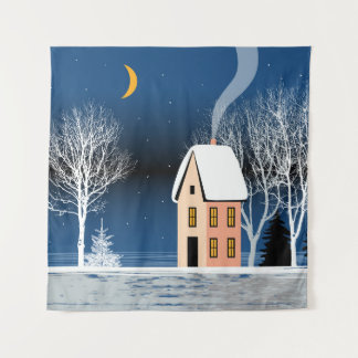 Tapete De Parede Paisagem noturna, casa confortável, lua.