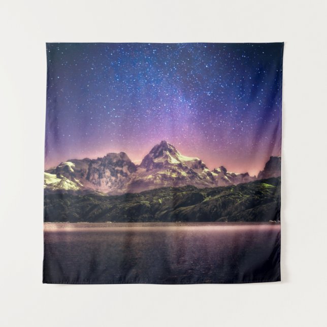 Tapete De Parede Paisagem noturna colorida com céu estrelado (Frente)