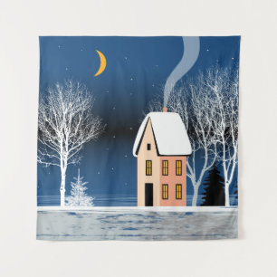 Tapete De Parede Paisagem noturna de inverno. Casa Cozy, várias á
