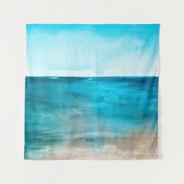 Tapete De Parede Paisagem oceânica. Linda pintura de mão aquosa (Frente)