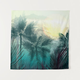 Tapete De Parede Paisagem tropical com palmeiras e folhas