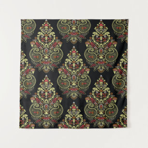 Tapete De Parede paisley indiano, fundo negro geométrico