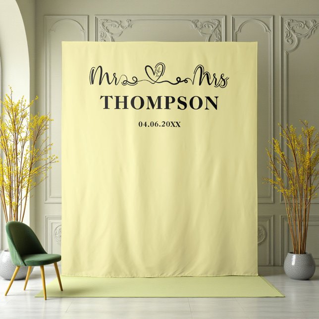 Tapete De Parede Pale Yellow | Mr and Mrs Elegant Simple Backdrop (Criador carregado)