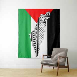 Tapete De Parede Palestina - Bandeira e Mapa com Padrão Keffiyeh