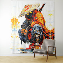 Tapete De Parede Paleta de Ciber Samurai Faca Neon Laranja Impasto