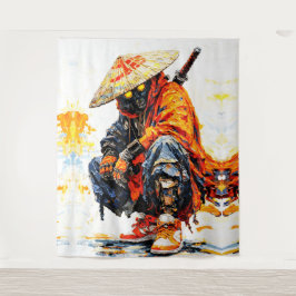 Tapete De Parede Paleta de Ciber Samurai Faca Neon Laranja Impasto