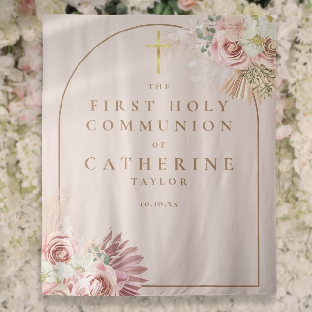 Tapete De Parede Pampas Grass First Communation Fotodrop (Pampas Grass First Communion Photo Backdrop)