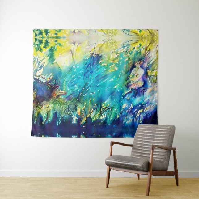 TAPETE DE PAREDE PAN BRINCANDO FLUTA E CERVEJA EM TERRA VERDE (In Situ (Horizontal))