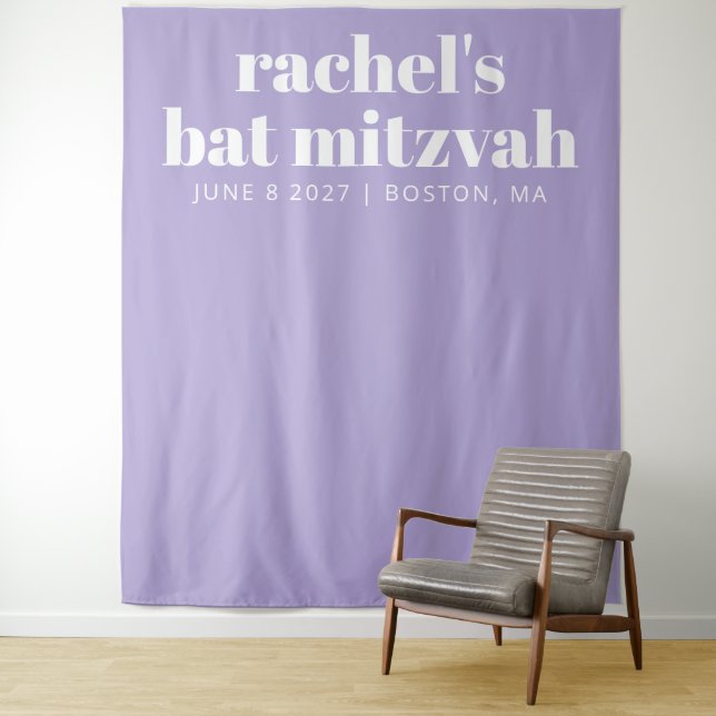 Tapete De Parede Panfleto de Bat Mitzvah Moderno Roxo Personalizado (In Situ)