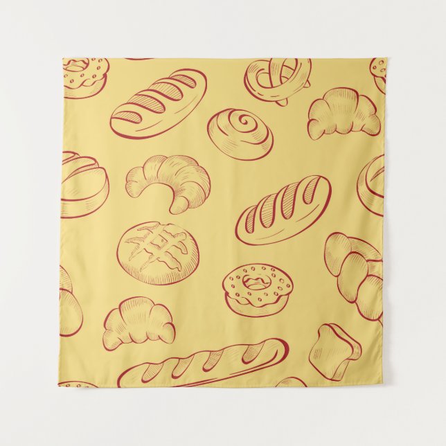 Tapete De Parede Panificação, croissant, comida, padrão sem costura (Frente)