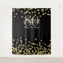Pano de Fundo 80º Aniversário Dourado Preto Confet