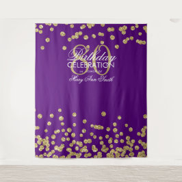 Tapete De Parede Pano de Fundo 80º Aniversário Dourado Roxo Confete