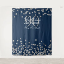 Pano de Fundo 90º Aniversário Confetes Prata Azul 