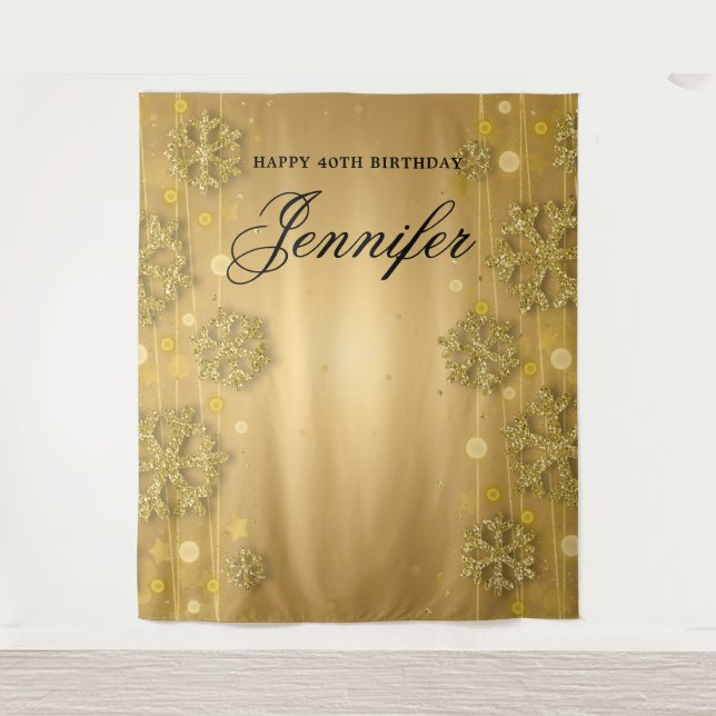 Tapete De Parede Pano de Fundo de Aniversário de 40 anos Dourado Br (Frente)