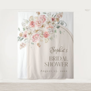 Tapete De Parede Pano de Fundo de Arco Floral Bege e Branco