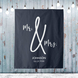 Tapete De Parede Pano de Fundo de Casamento Azul Marinho Personaliz
