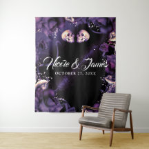 Pano de Fundo de Casamento Caveiras Góticas e Rosa