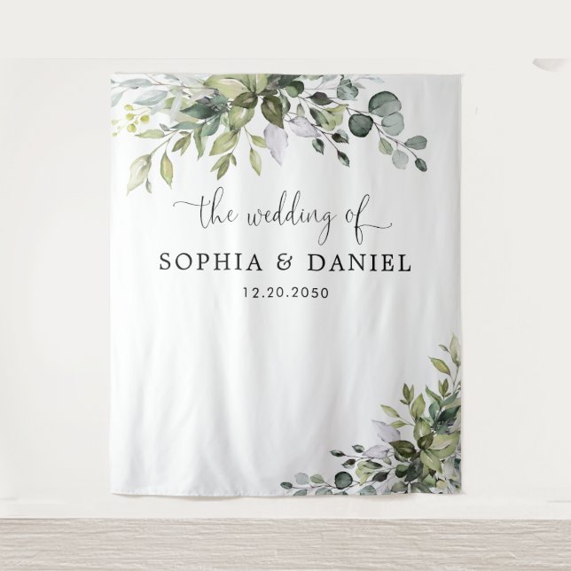 Tapete De Parede Pano de Fundo de Casamento com Eucalipto Banner (Frente)
