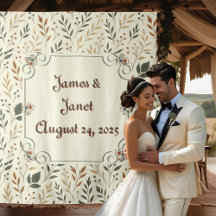 Pano de Fundo de Casamento com Folhas de Creme de