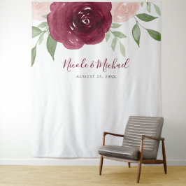 Tapete De Parede Pano de Fundo de Casamento Floral Aquarela Borgonh