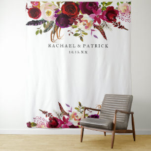 Tapete De Parede Pano de Fundo de Casamento Floral Boho Borgonha Ma