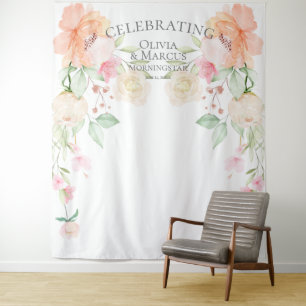 Tapete De Parede Pano de Fundo de Casamento Peônias Marfim Coral Pa