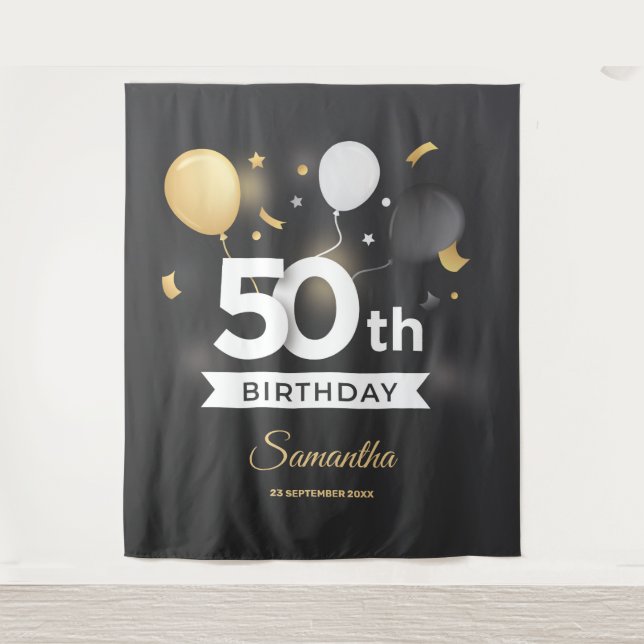 Tapete De Parede Pano de Fundo de festa Black and Gold Banner (Frente)