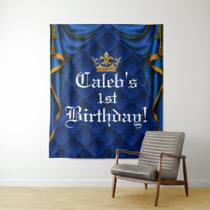 Tapete De Parede Pano de Fundo de Festa de Aniversário Azul e Doura