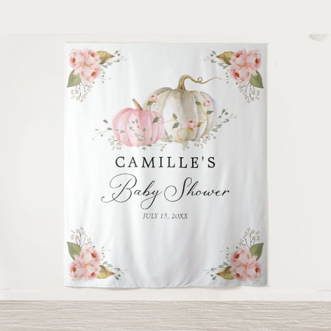 Tapete De Parede Pano de Fundo de Festa de Chás de Bebê Menina Abób (Frente)