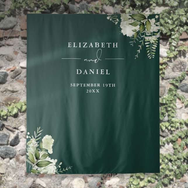 Tapete De Parede Pano de Fundo de Floral Esmeralda para Cabine de F (Emerald Floral Wedding Photo Booth Backdrop)