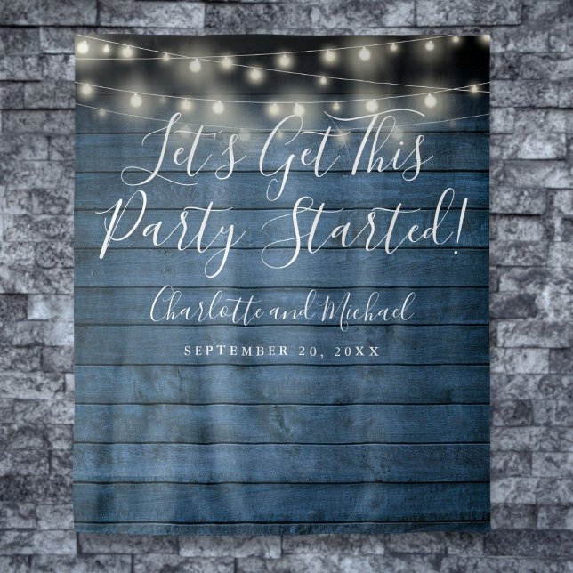 Tapete De Parede Pano de Fundo de Foto para Festa de Luzes Rústicas (Blue Rustic Lights Party Started Photo Backdrop)