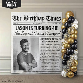 Tapete De Parede Pano de Fundo de Jornal de Aniversário Personaliza