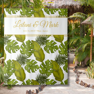 Tapete De Parede Pano de Fundo de Noiva Verde Dourado Folhas Tropic